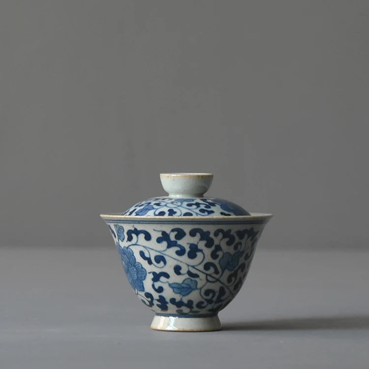 At the beginning of the jingdezhen ceramic foam mud manual under glaze blue and white tureen three bowl of dry tea bowl