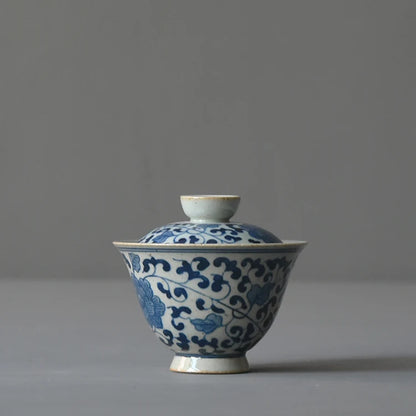 At the beginning of the jingdezhen ceramic foam mud manual under glaze blue and white tureen three bowl of dry tea bowl