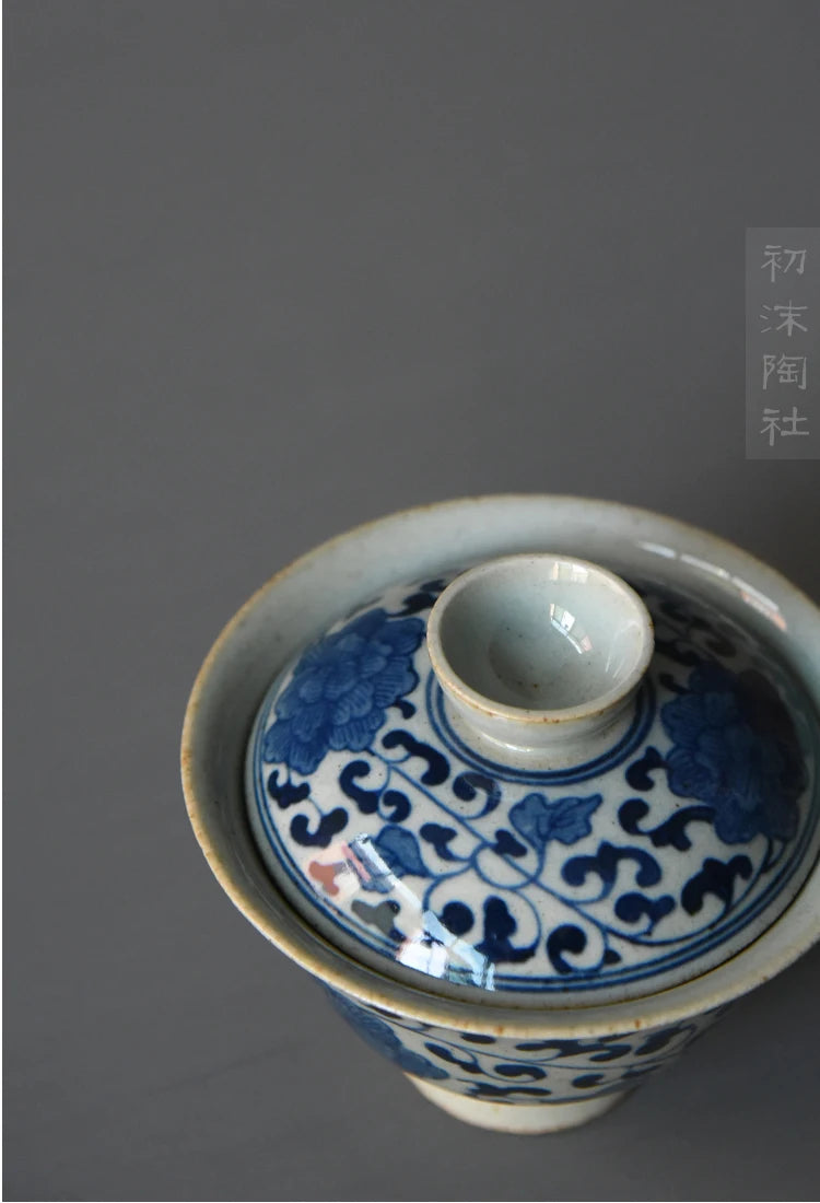 At the beginning of the jingdezhen ceramic foam mud manual under glaze blue and white tureen three bowl of dry tea bowl