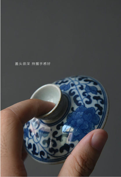 At the beginning of the jingdezhen ceramic foam mud manual under glaze blue and white tureen three bowl of dry tea bowl