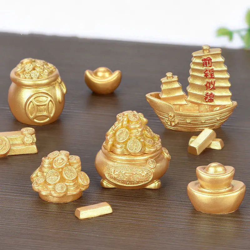 【Attract wealth 】Golden Coin Car Ornaments Micro Landscape Bonsai Decoration Desktop Creative Trinket Home Accessories Figurines