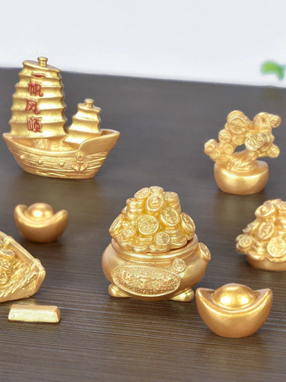 【Attract wealth 】Golden Coin Car Ornaments Micro Landscape Bonsai Decoration Desktop Creative Trinket Home Accessories Figurines