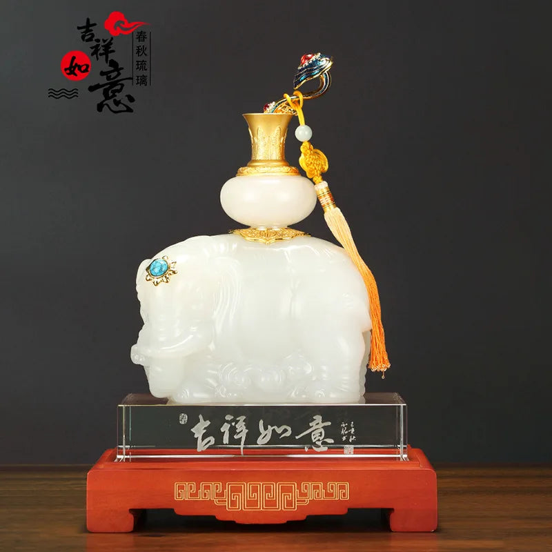 Auspicious luck  elephant  Glazed glaze  gemstone  Gilding  Jade ornaments  Decorative Crafts gift