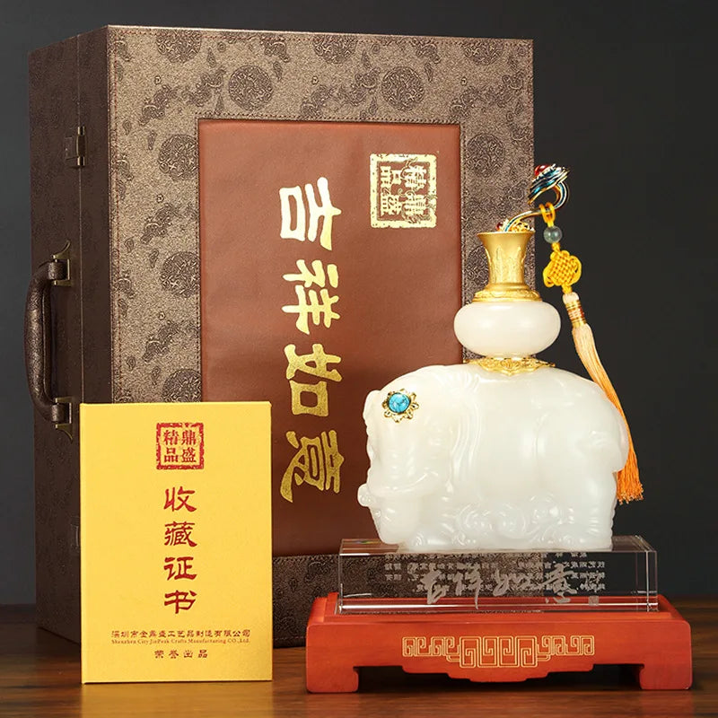 Auspicious luck  elephant  Glazed glaze  gemstone  Gilding  Jade ornaments  Decorative Crafts gift