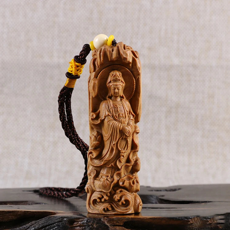 Australian Sandalwood Carving Car Pendant Statue Craft Real Wood Buddha Statue Guanyin Sculpture Home Decor