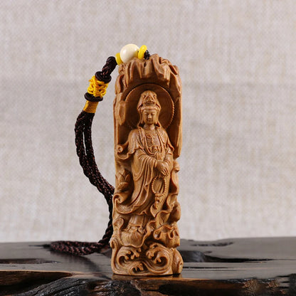 Australian Sandalwood Carving Car Pendant Statue Craft Real Wood Buddha Statue Guanyin Sculpture Home Decor