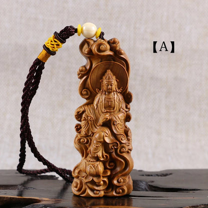 Australian Sandalwood Carving Car Pendant Statue Craft Real Wood Buddha Statue Guanyin Sculpture Home Decor