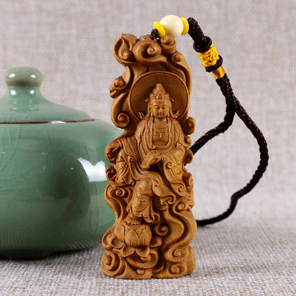Australian Sandalwood Carving Car Pendant Statue Craft Real Wood Buddha Statue Guanyin Sculpture Home Decor