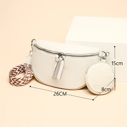 Authentic Cowhide Women's Shoulder Bag Striped Shoulder Strap Females Saddle Bag Fashion Versatile Girl Wallet Crossbody Bags