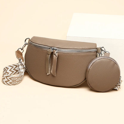 Authentic Cowhide Women's Shoulder Bag Striped Shoulder Strap Females Saddle Bag Fashion Versatile Girl Wallet Crossbody Bags