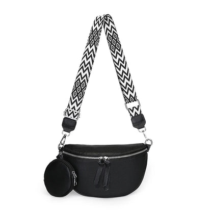 Authentic Cowhide Women's Shoulder Bag Striped Shoulder Strap Females Saddle Bag Fashion Versatile Girl Wallet Crossbody Bags