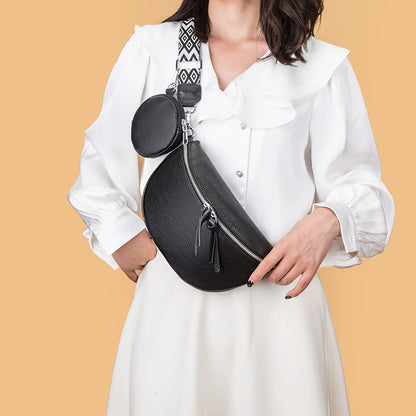 Authentic Cowhide Women's Shoulder Bag Striped Shoulder Strap Females Saddle Bag Fashion Versatile Girl Wallet Crossbody Bags