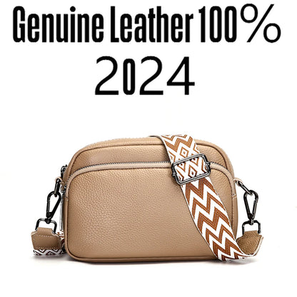 Authentic Genuine Leather High-Quality Luxury Bag With Wide Stripe Shoulder Strap Single Shoulder Crossbody Bag 2024 New Bolsa