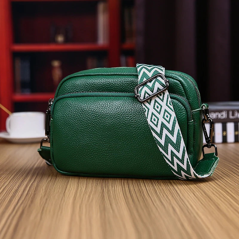 Authentic Genuine Leather High-Quality Luxury Bag With Wide Stripe Shoulder Strap Single Shoulder Crossbody Bag 2024 New Bolsa