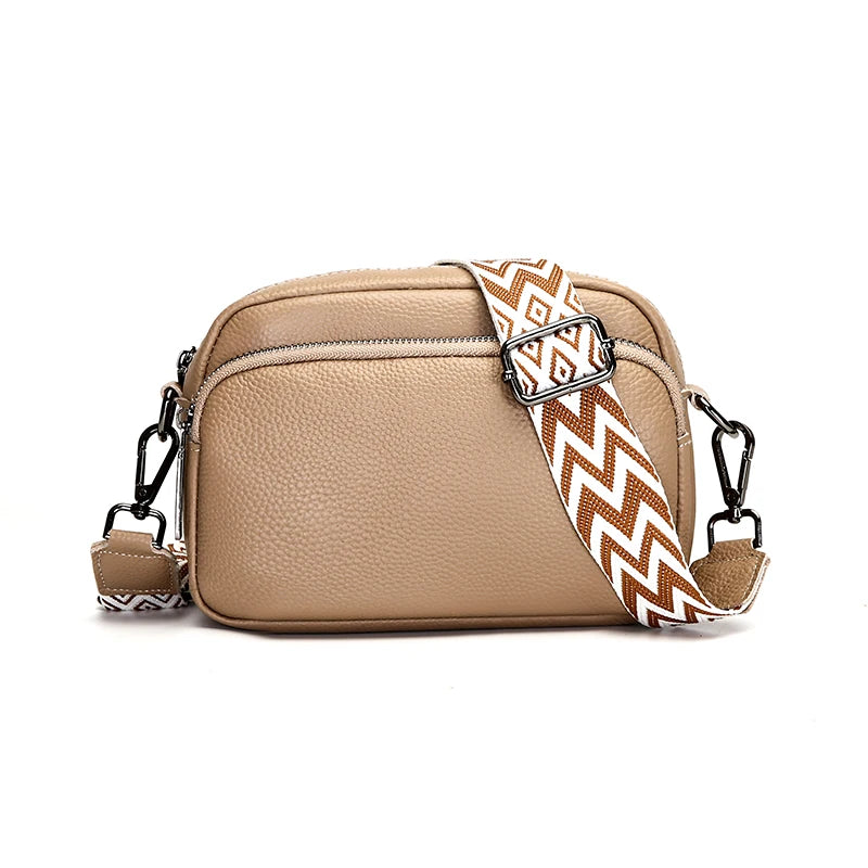 Authentic Genuine Leather High-Quality Luxury Bag With Wide Stripe Shoulder Strap Single Shoulder Crossbody Bag 2024 New Bolsa