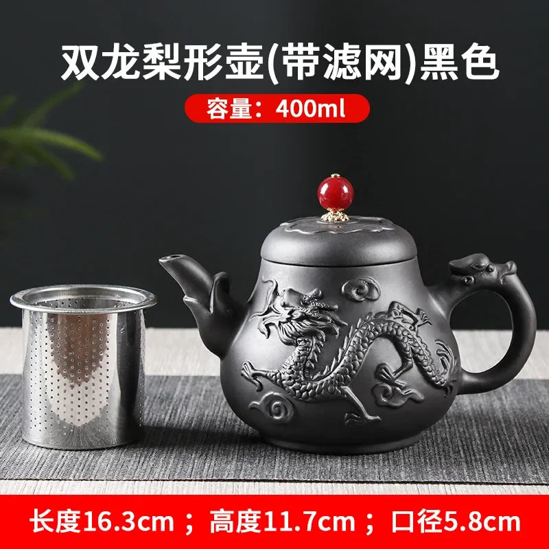 Authentic Yixing Dragon Pattern Purple Clay Tea Pot Original Mine Handmade Teapot Tea   400ml