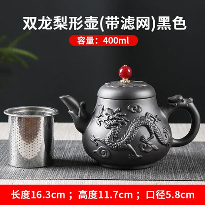 Authentic Yixing Dragon Pattern Purple Clay Tea Pot Original Mine Handmade Teapot Tea   400ml
