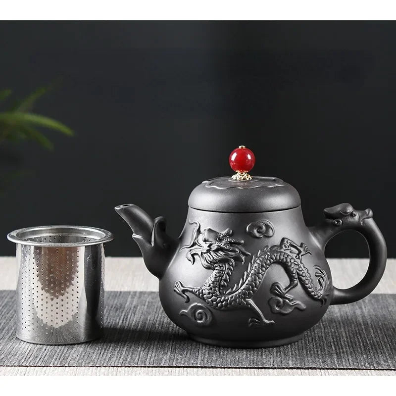 Authentic Yixing Dragon Pattern Purple Clay Tea Pot Original Mine Handmade Teapot Tea   400ml