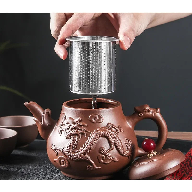 Authentic Yixing Dragon Pattern Purple Clay Tea Pot Original Mine Handmade Teapot Tea   400ml