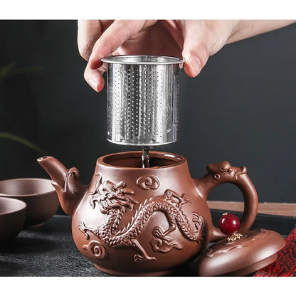 Authentic Yixing Dragon Pattern Purple Clay Tea Pot Original Mine Handmade Teapot Tea   400ml