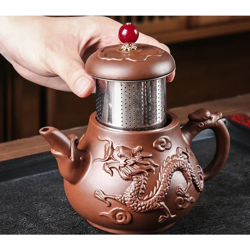 Authentic Yixing Dragon Pattern Purple Clay Tea Pot Original Mine Handmade Teapot Tea   400ml