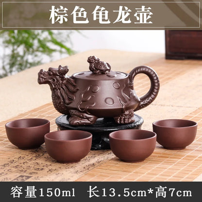 Authentic Yixing Dragon Teapot Sets 5pcs Ceramic Purple Clay Kung Fu Tea Set 1 Teapot + 4 Cups Handmade Zisha Teapot Set 150ML
