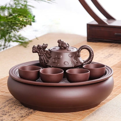 Authentic Yixing Dragon Teapot Sets 5pcs Ceramic Purple Clay Kung Fu Tea Set 1 Teapot + 4 Cups Handmade Zisha Teapot Set 150ML