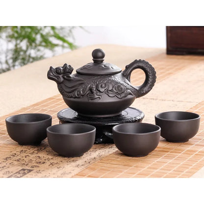 Authentic Yixing Dragon Teapot Sets 5pcs Ceramic Purple Clay Kung Fu Tea Set 1 Teapot + 4 Cups Handmade Zisha Teapot Set 150ML