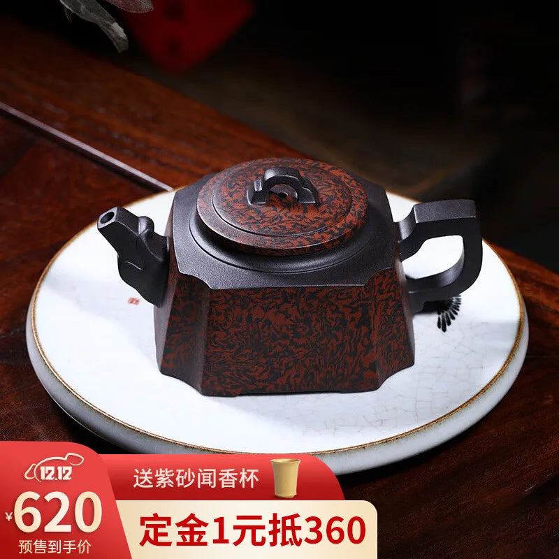 Authentic Yixing Purple Clay Pot Square Pot Longzun Crude Ore Old Purple Clay Twisted Clay Teapot Chinese Products Handmade Teap
