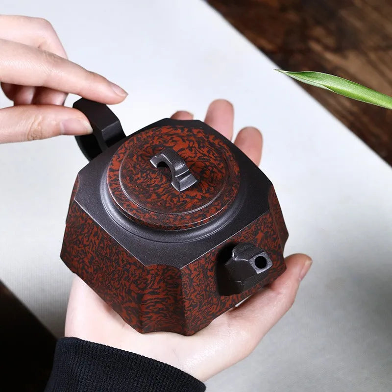 Authentic Yixing Purple Clay Pot Square Pot Longzun Crude Ore Old Purple Clay Twisted Clay Teapot Chinese Products Handmade Teap