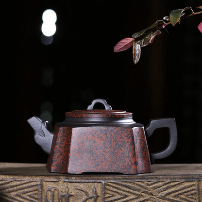 Authentic Yixing Purple Clay Pot Square Pot Longzun Crude Ore Old Purple Clay Twisted Clay Teapot Chinese Products Handmade Teap