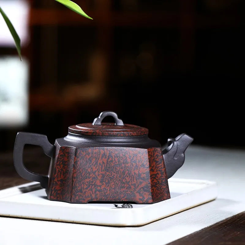 Authentic Yixing Purple Clay Pot Square Pot Longzun Crude Ore Old Purple Clay Twisted Clay Teapot Chinese Products Handmade Teap