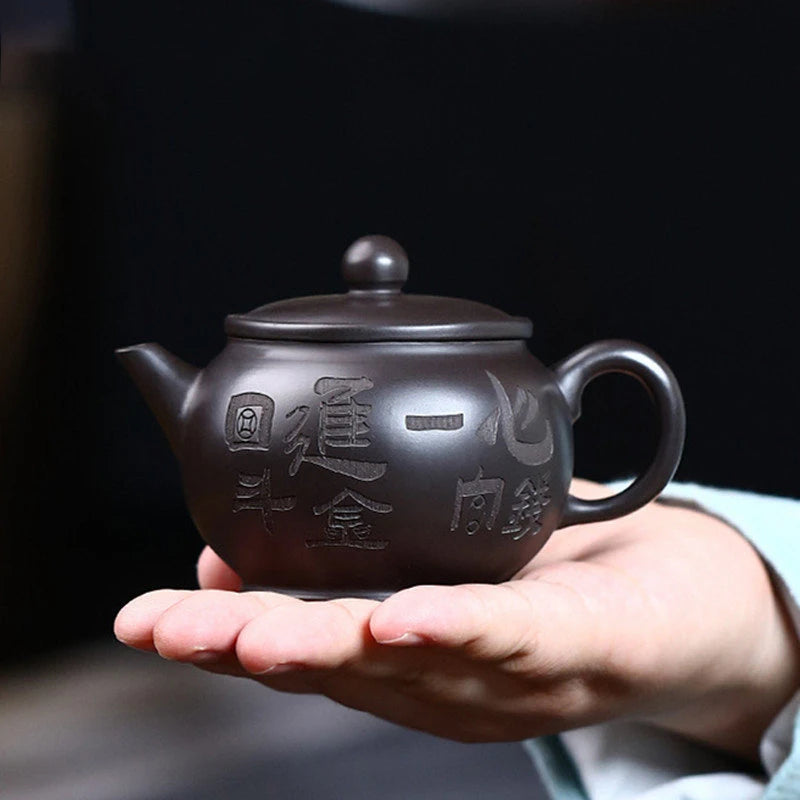 Authentic Yixing Purple Clay Tea Pot Hand Carving Black Mud Filter Teapot Chinese Beauty Teaware Tradition Zisha Kettle 140ml
