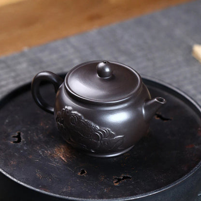 Authentic Yixing Purple Clay Tea Pot Hand Carving Black Mud Filter Teapot Chinese Beauty Teaware Tradition Zisha Kettle 140ml