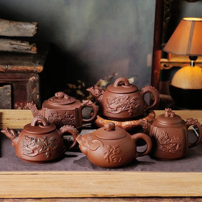Authentic Yixing Purple Clay Tea Sets Handmade Dragon Teapot with Filter Tea Infuser Strainer Teacup Kettle Household Teaware