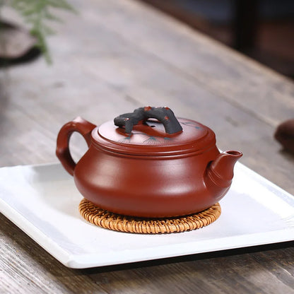 Authentic Yixing Purple Clay Teapot, Zisha, Handmade Tea Set, Tea Drinking, Huanglongshan Mud, Dahongpao Songmei, Flat Drum Pot