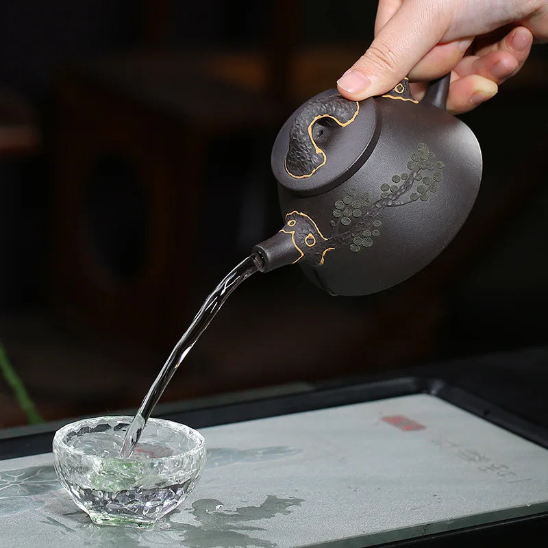 Authentic Zisha Purple Clay Teapot, Handmade Tea Set, Tea Drinking, Huanglongshan Mud, Black Mud, Turquoise Scoop