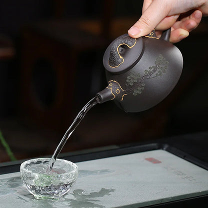 Authentic Zisha Purple Clay Teapot, Handmade Tea Set, Tea Drinking, Huanglongshan Mud, Black Mud, Turquoise Scoop