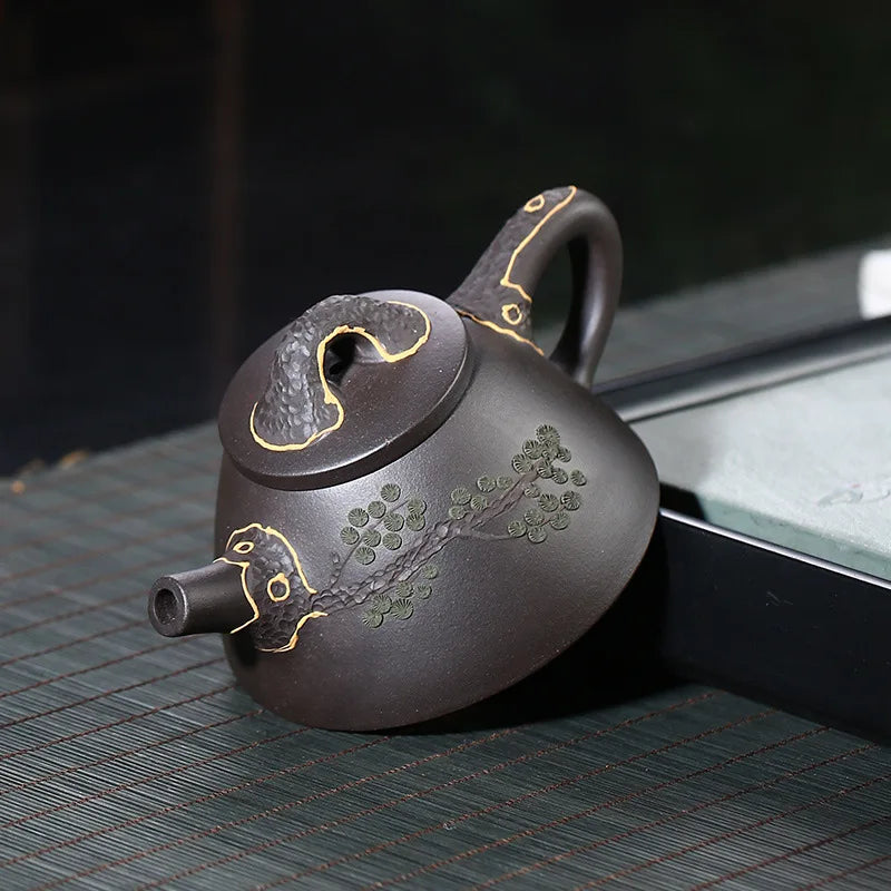 Authentic Zisha Purple Clay Teapot, Handmade Tea Set, Tea Drinking, Huanglongshan Mud, Black Mud, Turquoise Scoop