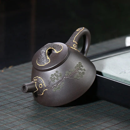 Authentic Zisha Purple Clay Teapot, Handmade Tea Set, Tea Drinking, Huanglongshan Mud, Black Mud, Turquoise Scoop