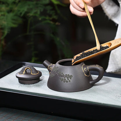 Authentic Zisha Purple Clay Teapot, Handmade Tea Set, Tea Drinking, Huanglongshan Mud, Black Mud, Turquoise Scoop