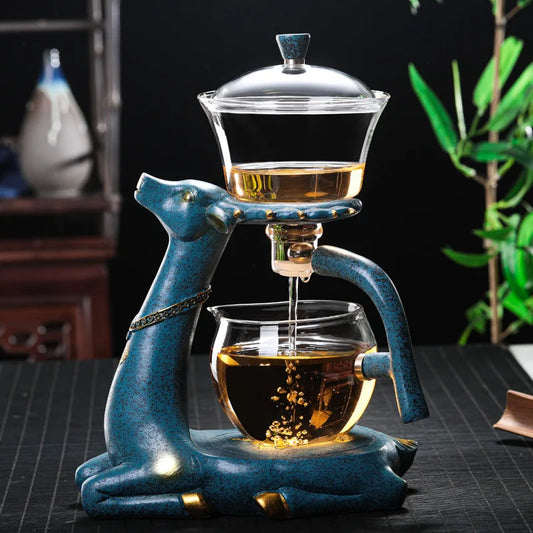 Automatic Chinese Tea Set Deer Kungfu Glass Teapots Heat-resistant Teaware Magnetic Water Diversion Pots Bowl Tea Ceremony Tools