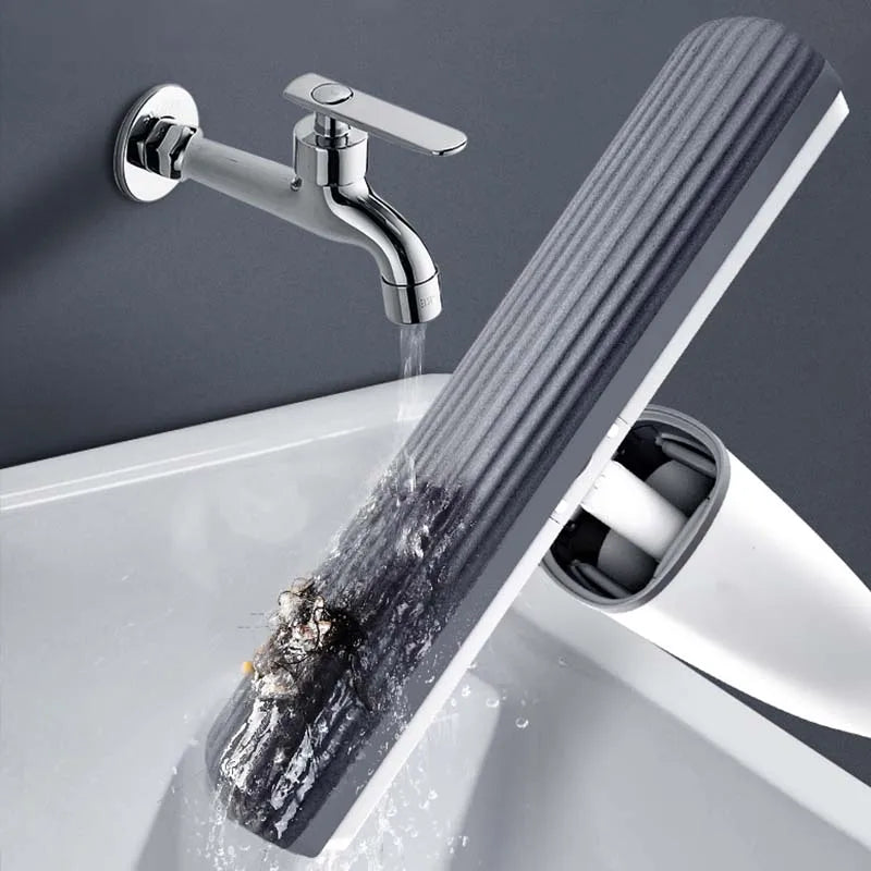 Automatic Self-Wringing Mop Flat Mop Easy Mop with PVA Sponge Mop Heads Free Hand Washing Self-Wringing for Bedroom Floor Clean