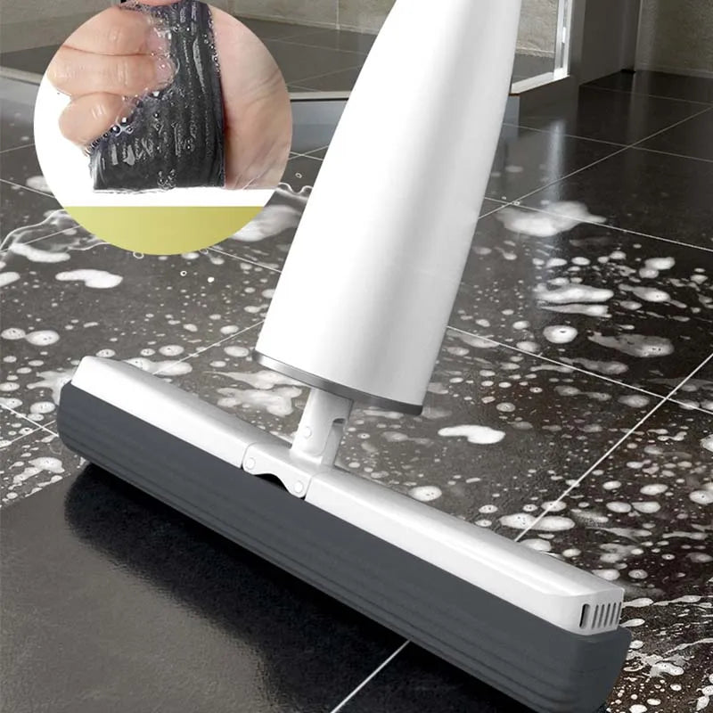 Automatic Self-Wringing Mop Flat Mop Easy Mop with PVA Sponge Mop Heads Free Hand Washing Self-Wringing for Bedroom Floor Clean