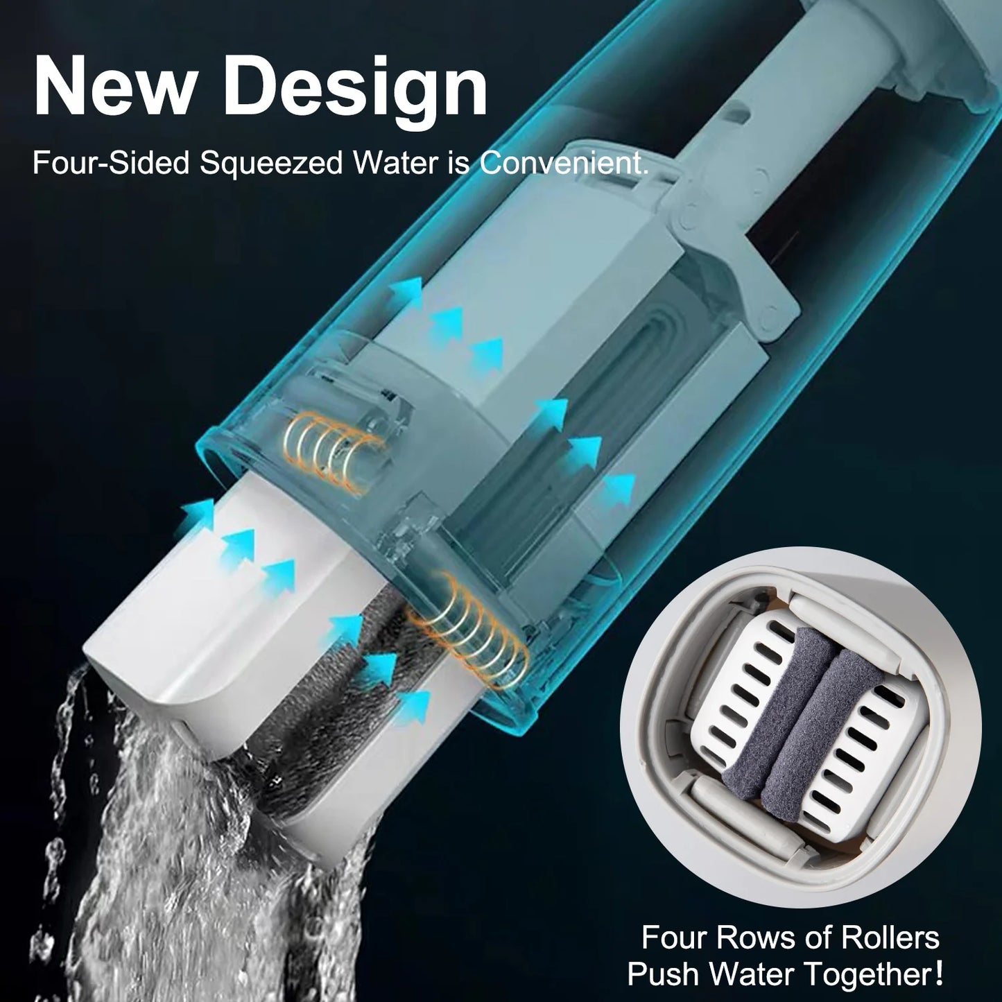 Automatic Self-Wringing Mop Flat Mop Easy Mop with PVA Sponge Mop Heads Free Hand Washing Self-Wringing for Bedroom Floor Clean