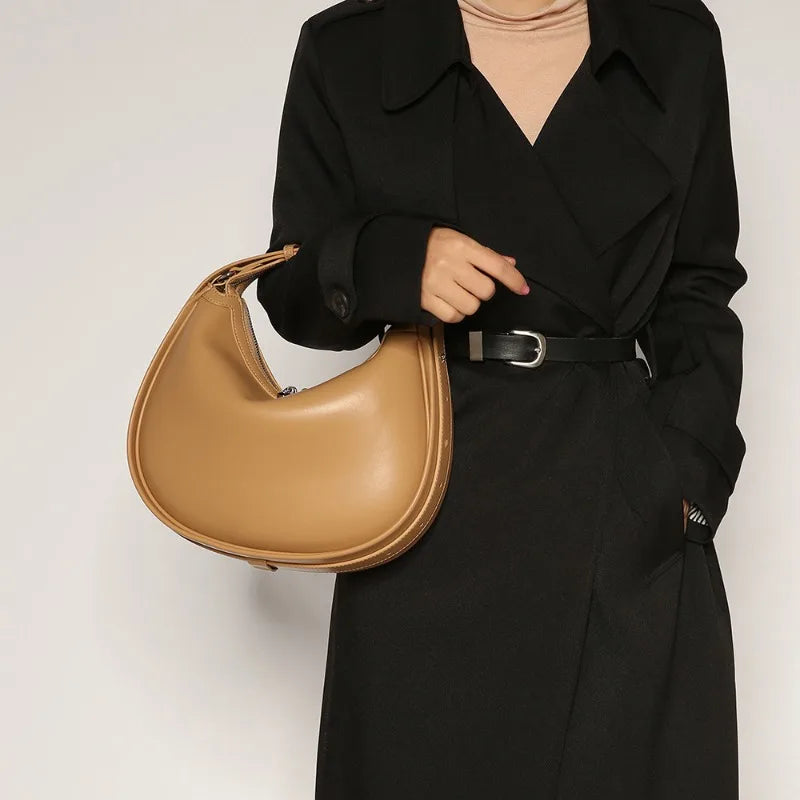 Autumn Winter New Fashion Crescent Bag Simple Solid Large Capacity PU Crossbody Handbags Female Commuter All-match Bolsas