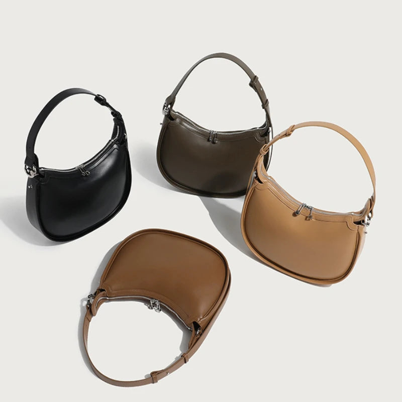 Autumn Winter New Fashion Crescent Bag Simple Solid Large Capacity PU Crossbody Handbags Female Commuter All-match Bolsas