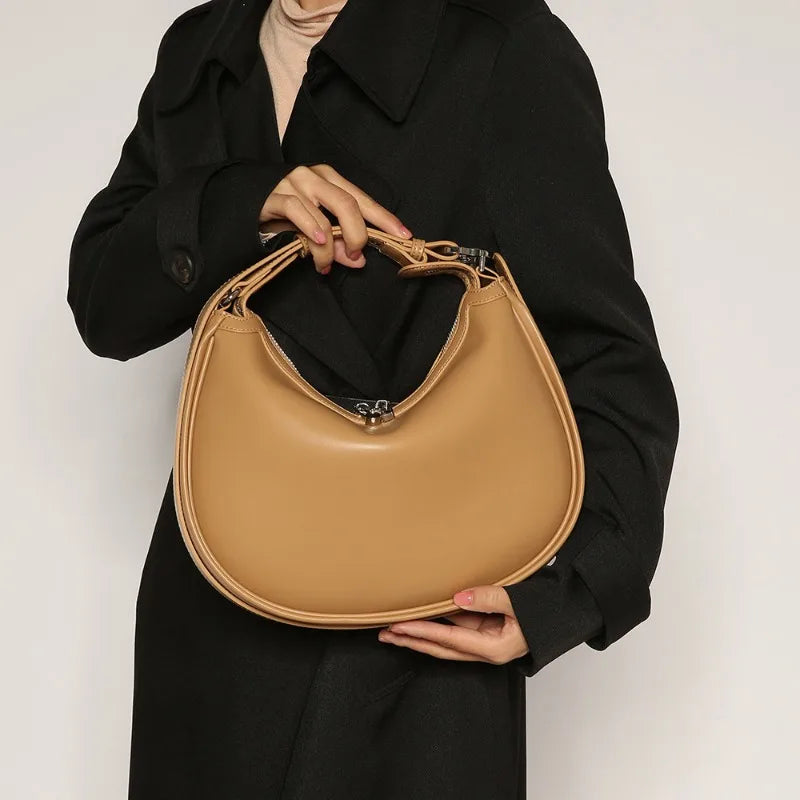 Autumn Winter New Fashion Crescent Bag Simple Solid Large Capacity PU Crossbody Handbags Female Commuter All-match Bolsas