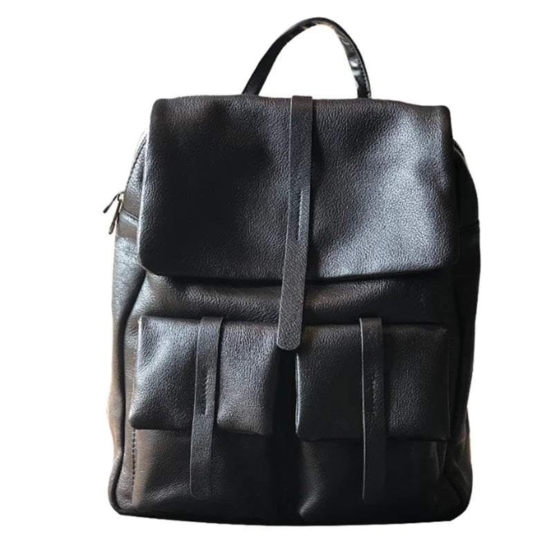 Autumn and winter new solid color large bag casual men and women general first layer cowhide backpack travel backpack