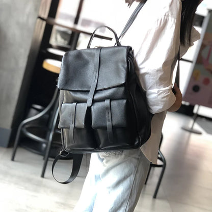 Autumn and winter new solid color large bag casual men and women general first layer cowhide backpack travel backpack